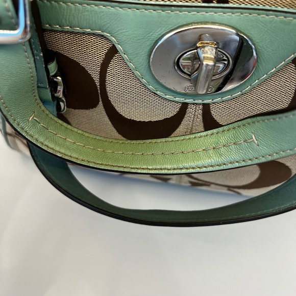 Coach Signature Canvas Shoulder Bag - Brown and Mint - Picture 3 of 8